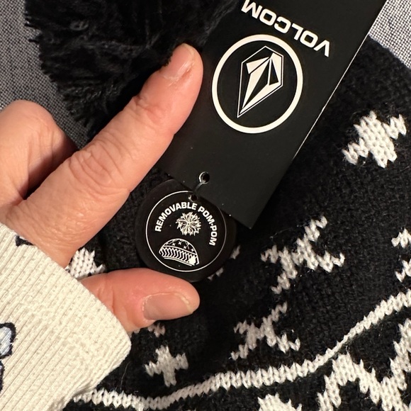 Volcom Black & White Pom Pom Earflap Beanie - Picture 10 of 14